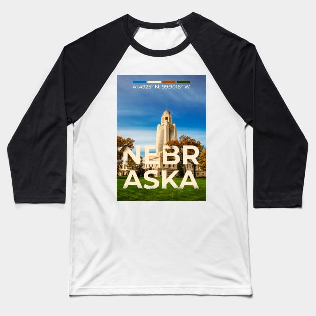 Nebraska Travel Poster Baseball T-Shirt by mardavemardave